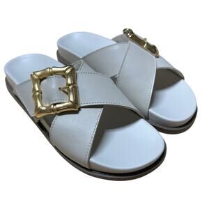 Schutz Leather Crossband Sandals Enola Crossed Pearl Women's Sz 5.5B New in Box